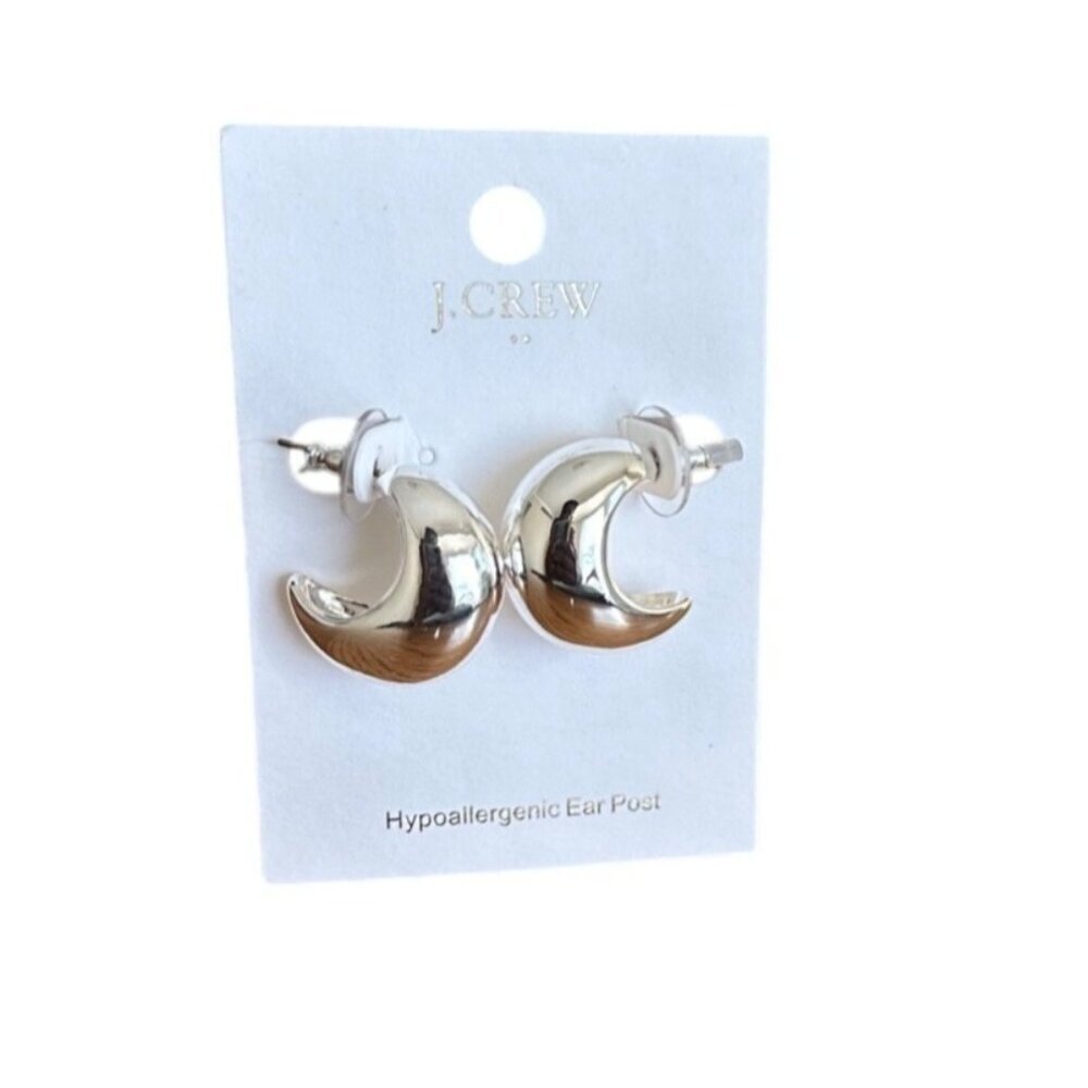J. Crew Factory Silver Crescent Moon Hoop Stud Earrings